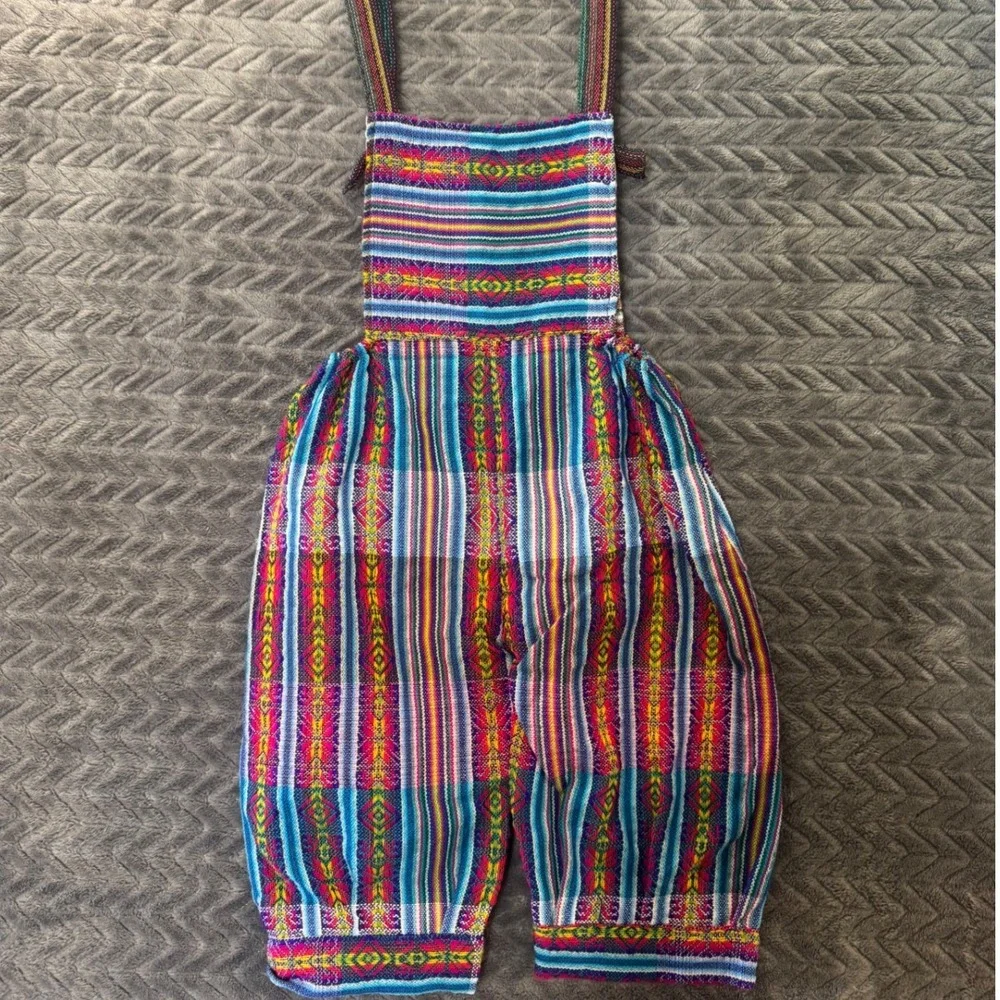 Handmade Toddler Boho Woven Overalls‎ Multicolor Geometric Striped Romper (1389)